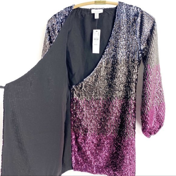 TOPSHOP Ombré Sequin Long Sleeve Wrap Minidress 2P - Picture 10 of 10
